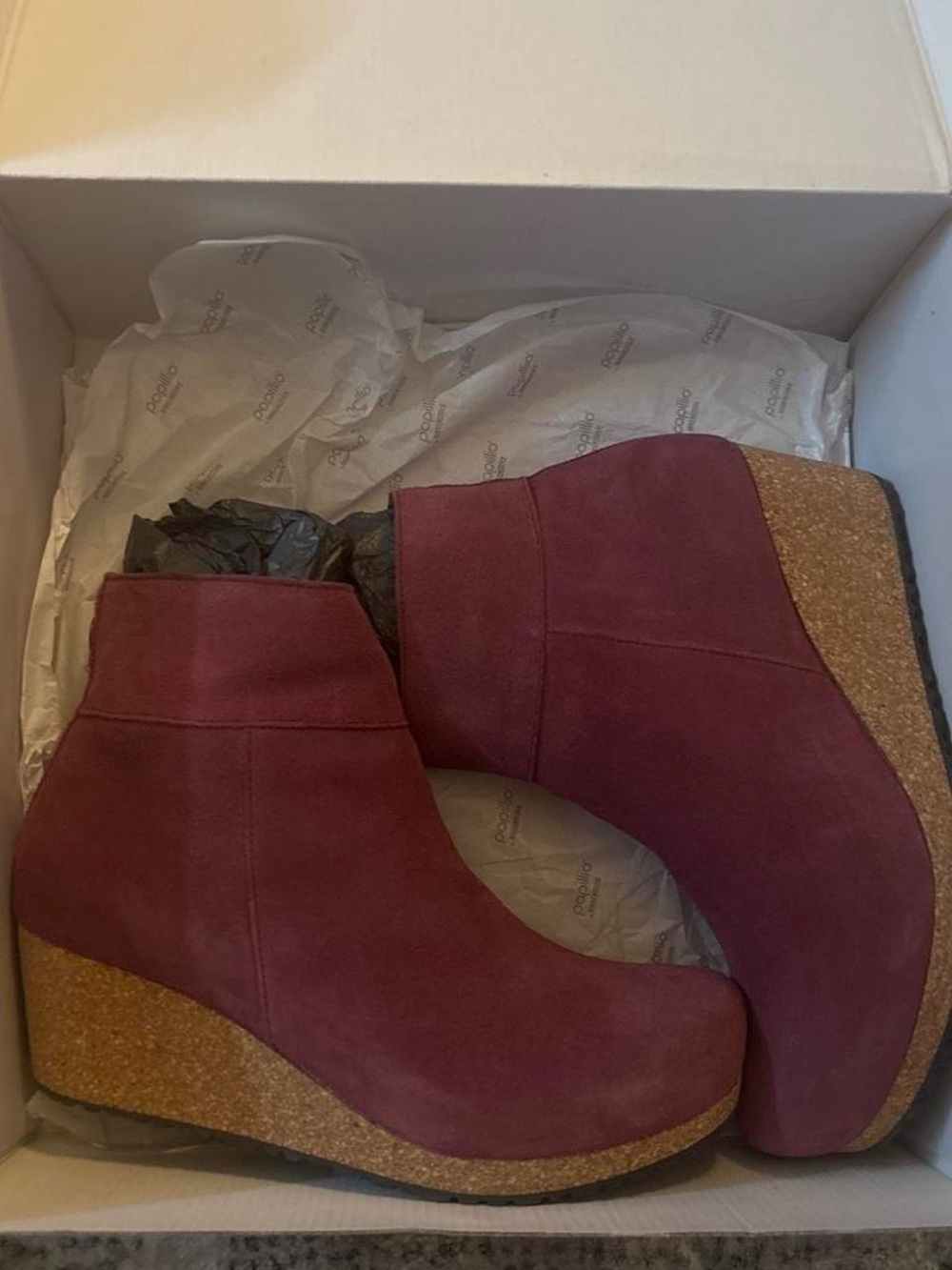 papillio burgundy suede wedge boots